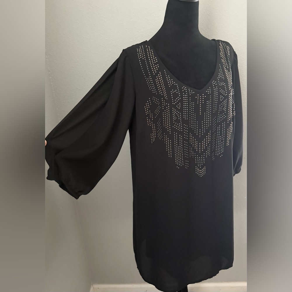 BeBop, Long Sleeve Black Dress Silver And Rose Gold Studded Detailing, Size XL